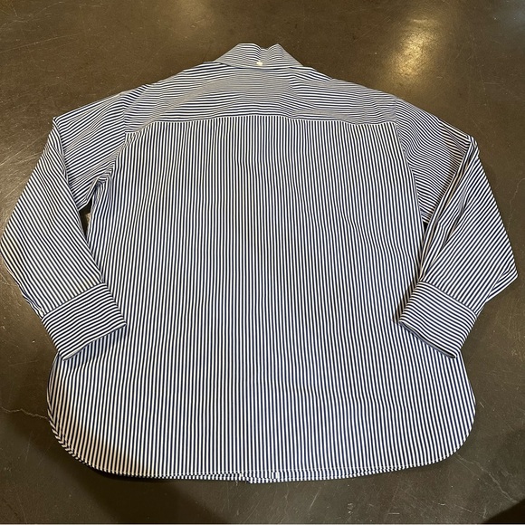 Lafayette 148 - Striped Button Down Long Sleeve Shirt - Blue White - Size M - Picture 5 of 12